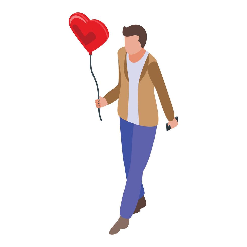 Online dating boy with balloon icon, isometric style vector