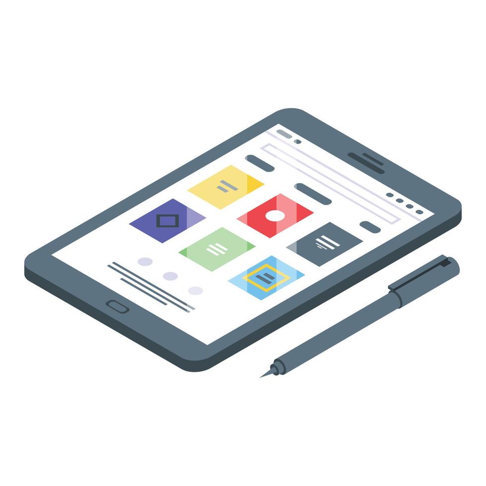 Ebook tablet pencil icon, isometric style vector