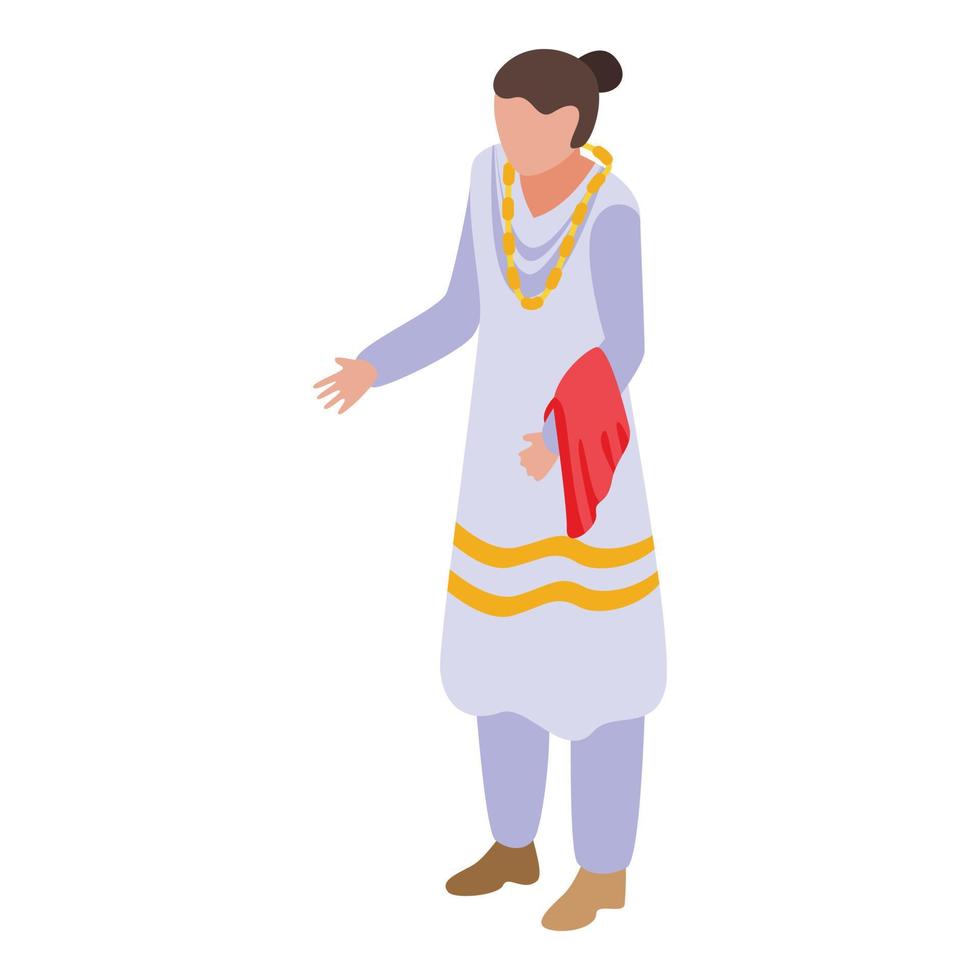 Indian woman white dress icon, isometric style vector