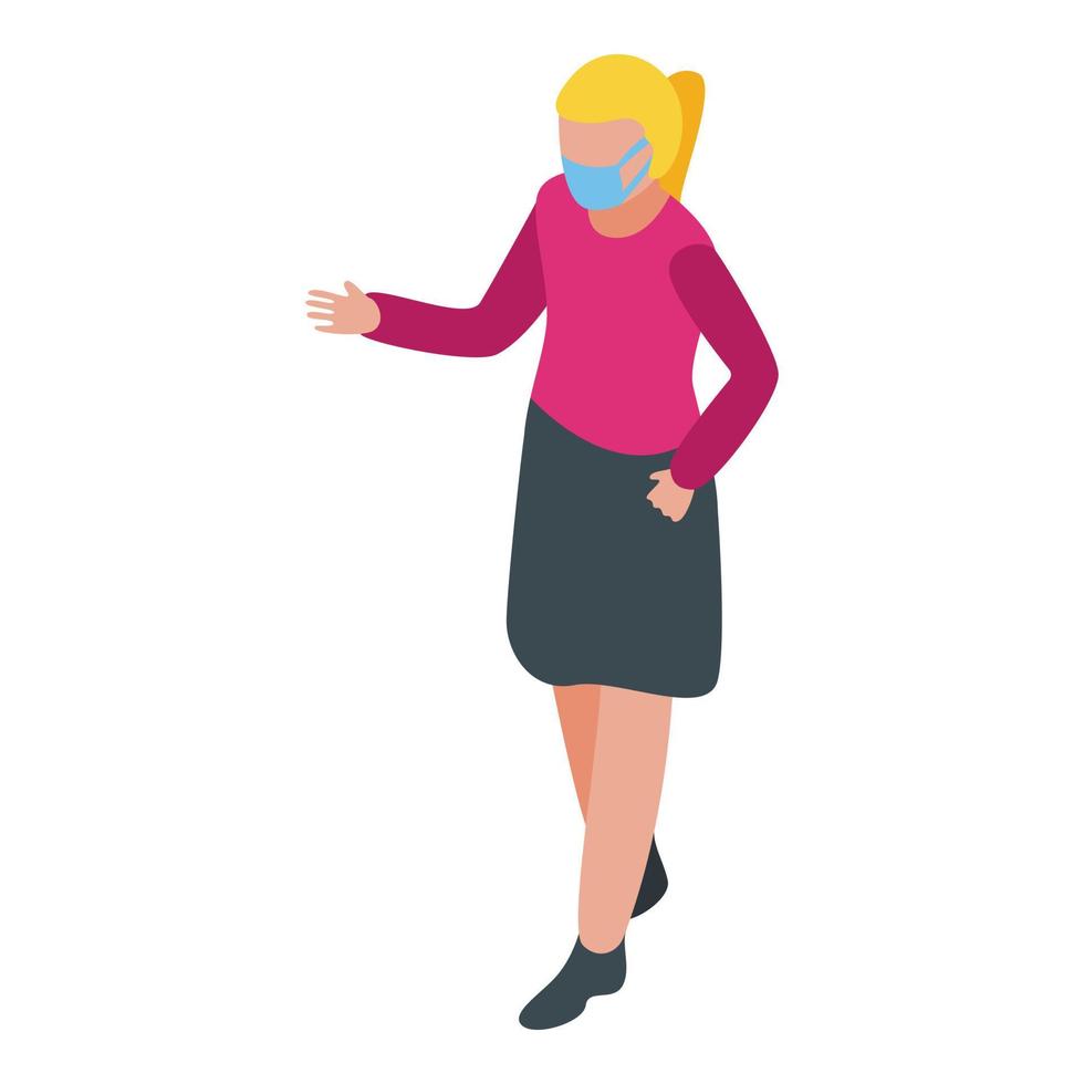 Young teacher in mask icon, isometric style vector