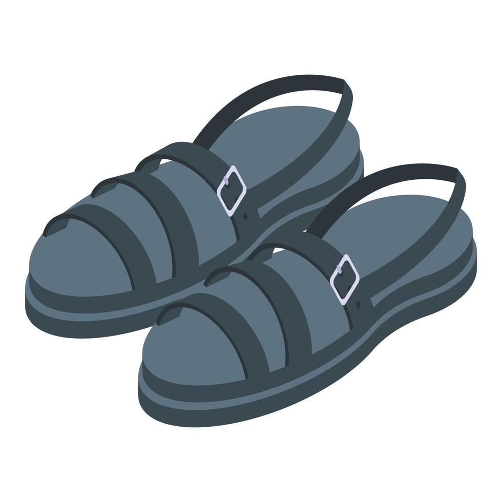 Black color sandals icon, isometric style vector