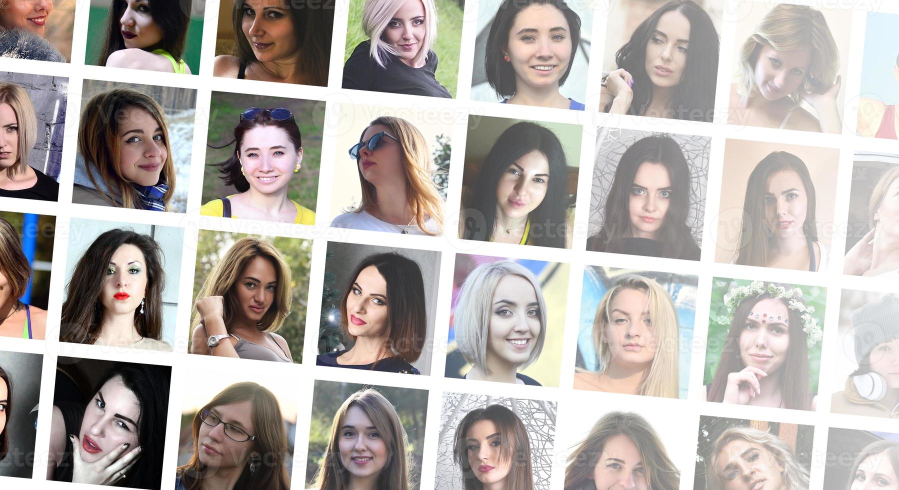 Collage group portraits of young caucasian girls for social medi photo