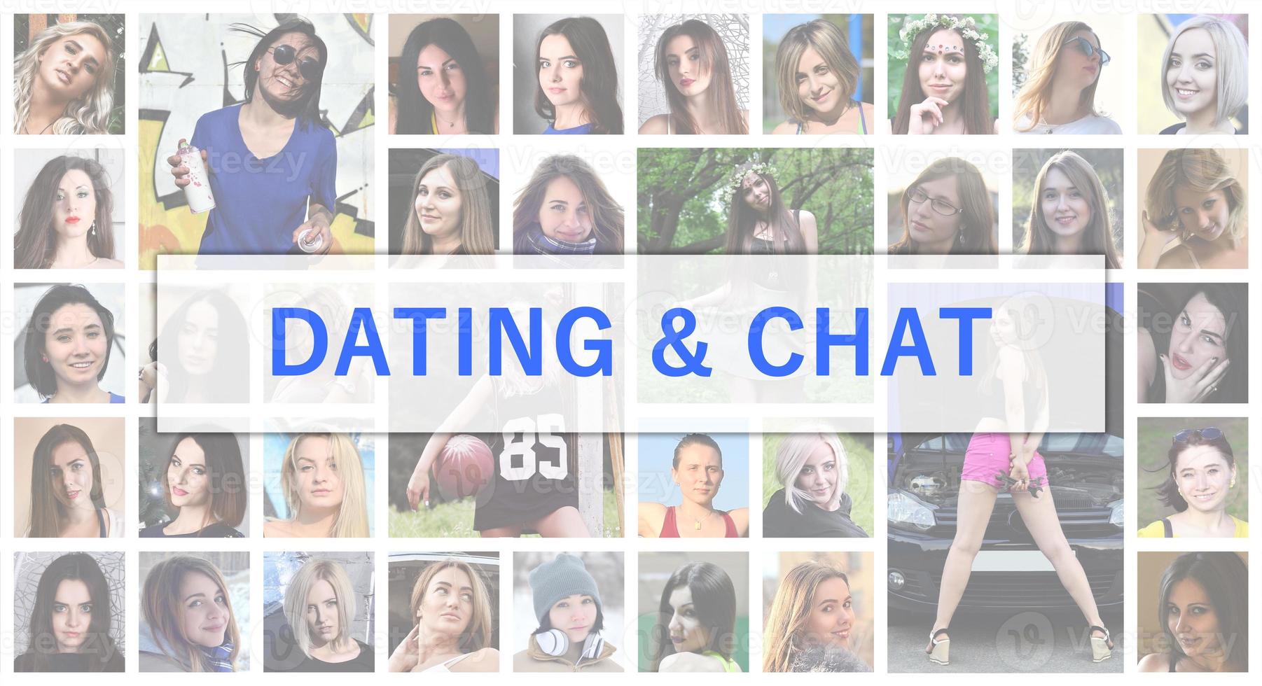 Dating and chat. The title text is depicted on the background of photo
