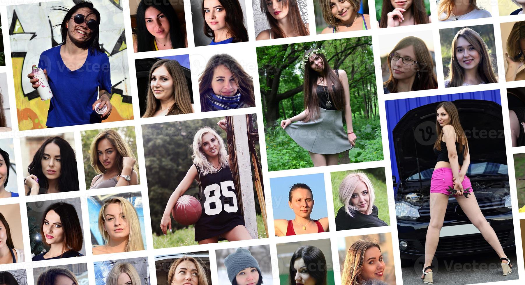 Collage group portraits of young caucasian girls for social medi photo