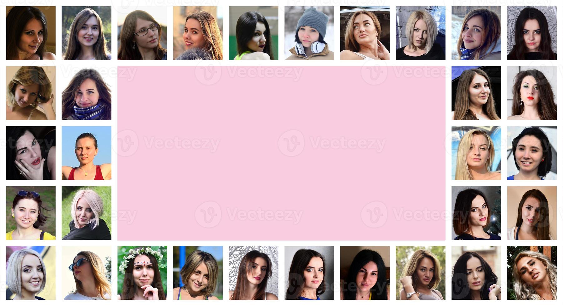 Collage group portraits of young caucasian girls for social medi photo