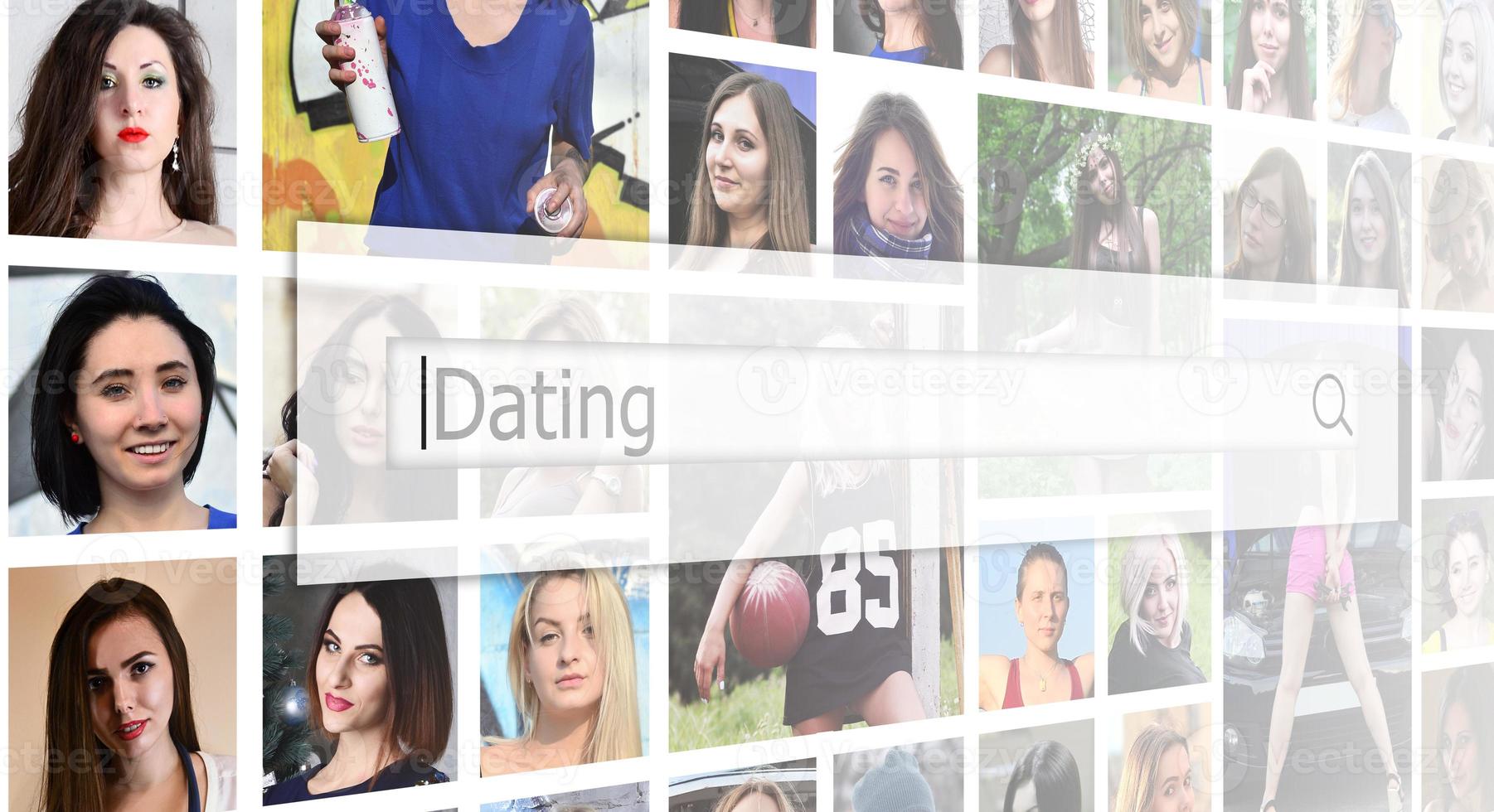 Dating. The text is displayed in the search box on the backgroun photo