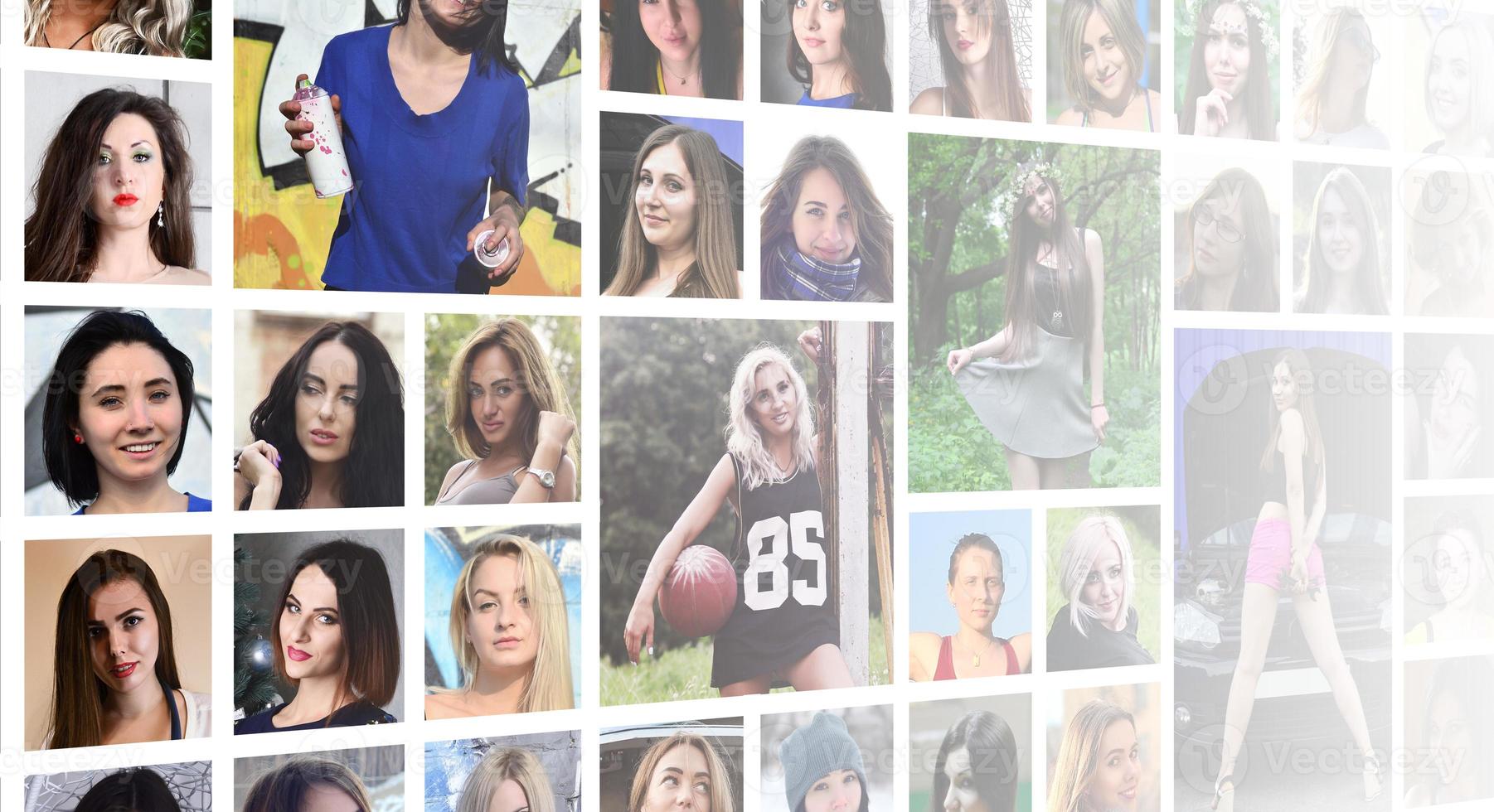 Collage group portraits of young caucasian girls for social medi photo