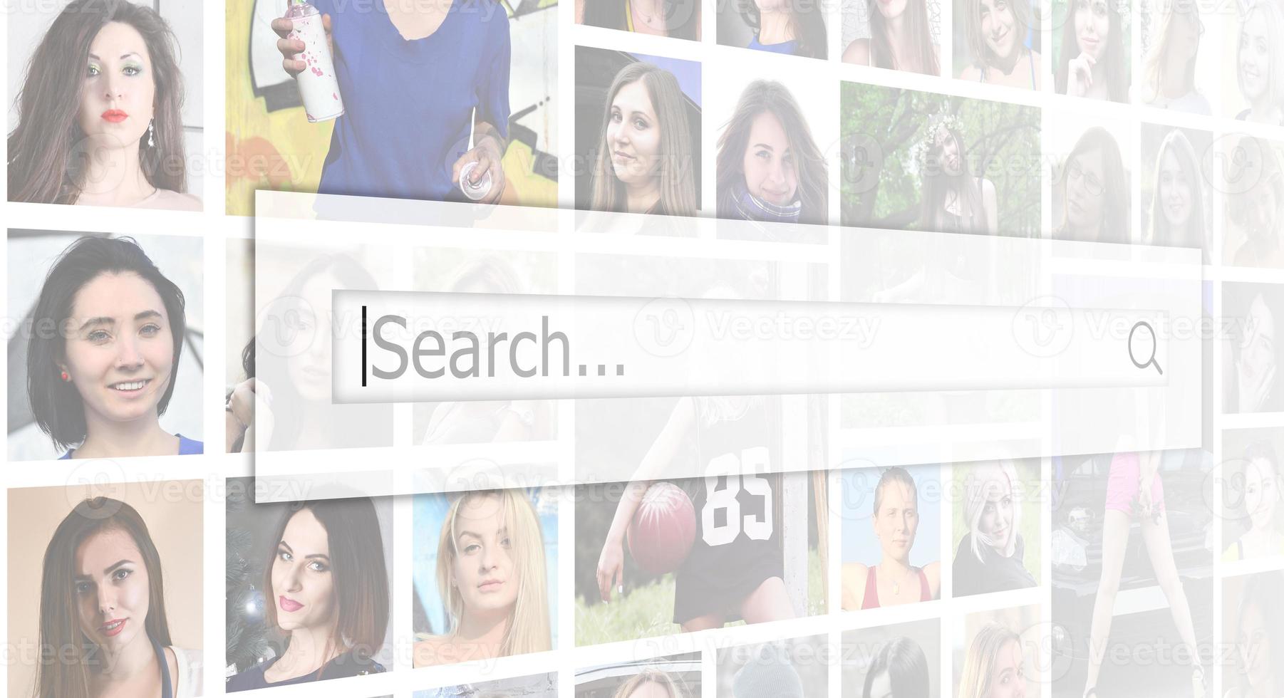 Search. The text is displayed in the search box on the backgroun photo