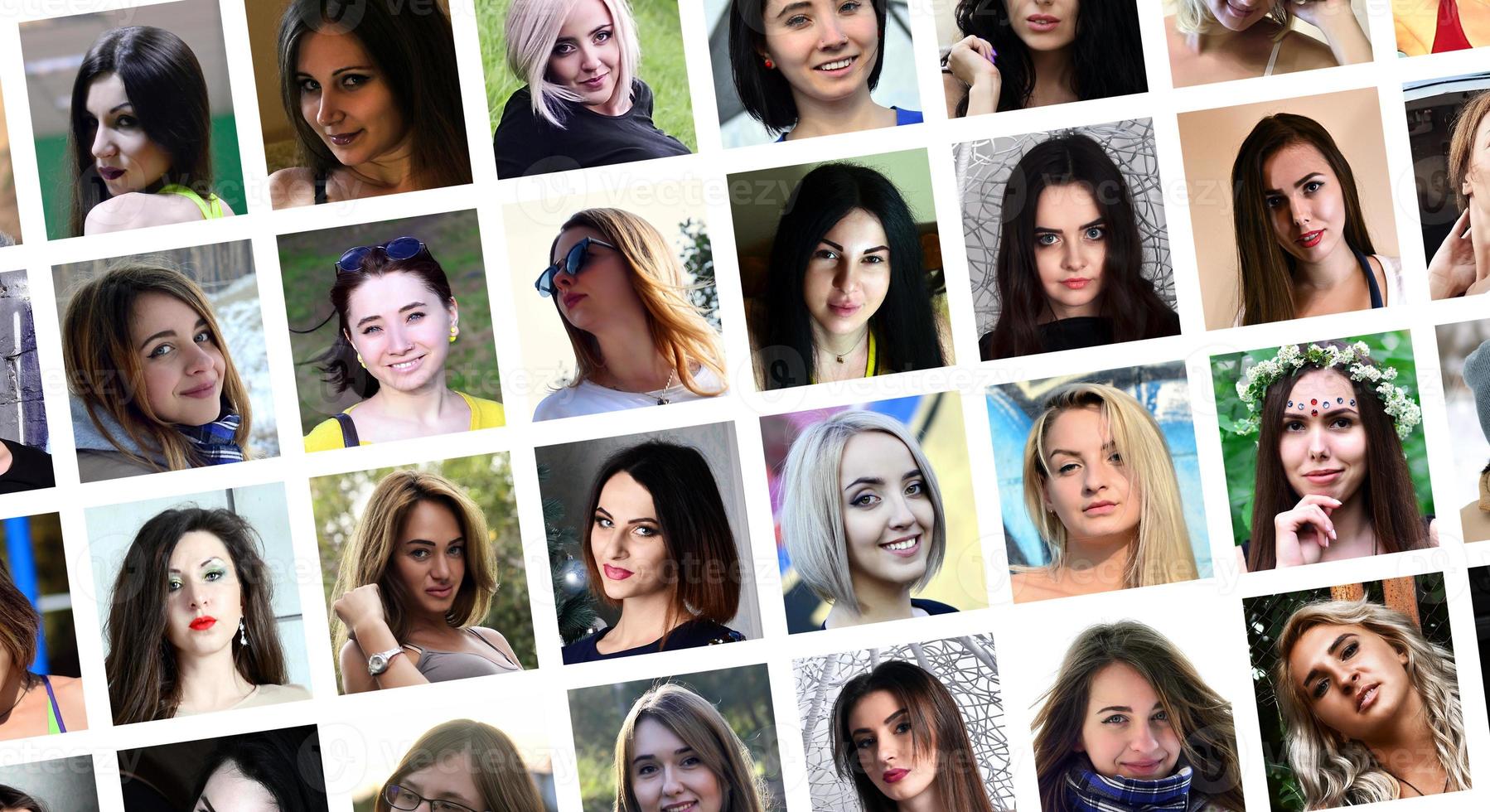 Collage group portraits of young caucasian girls for social medi photo