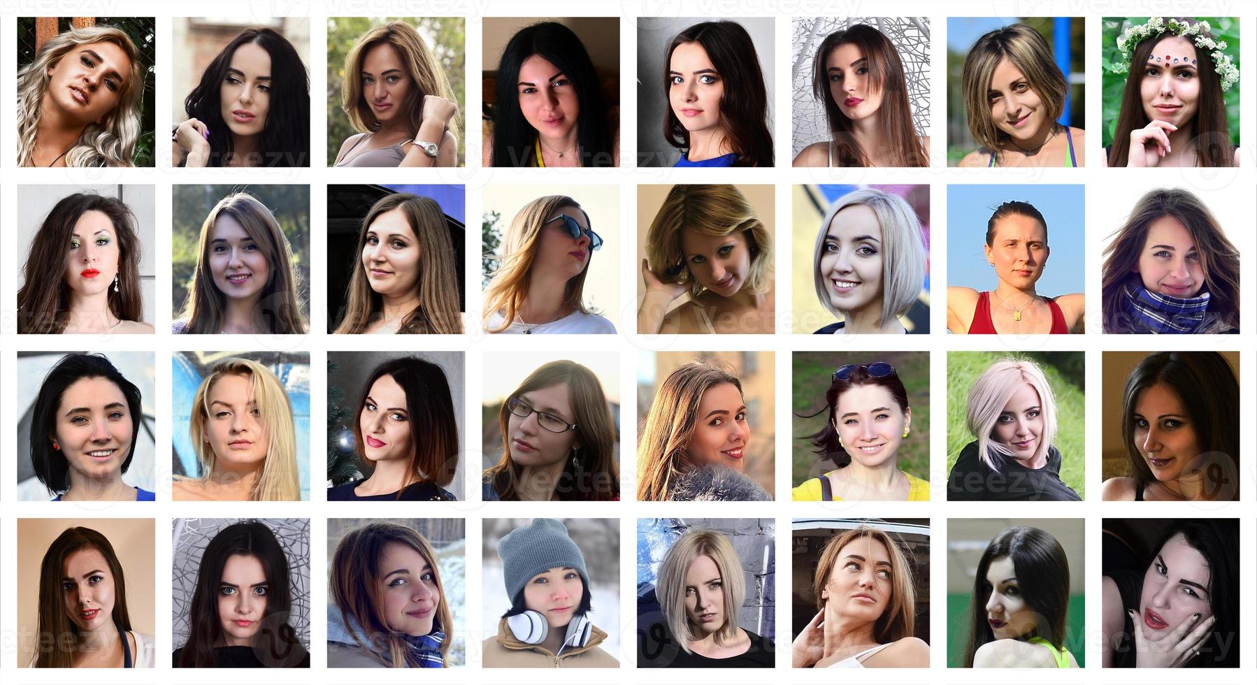 Collage group portraits of young caucasian girls for social medi photo