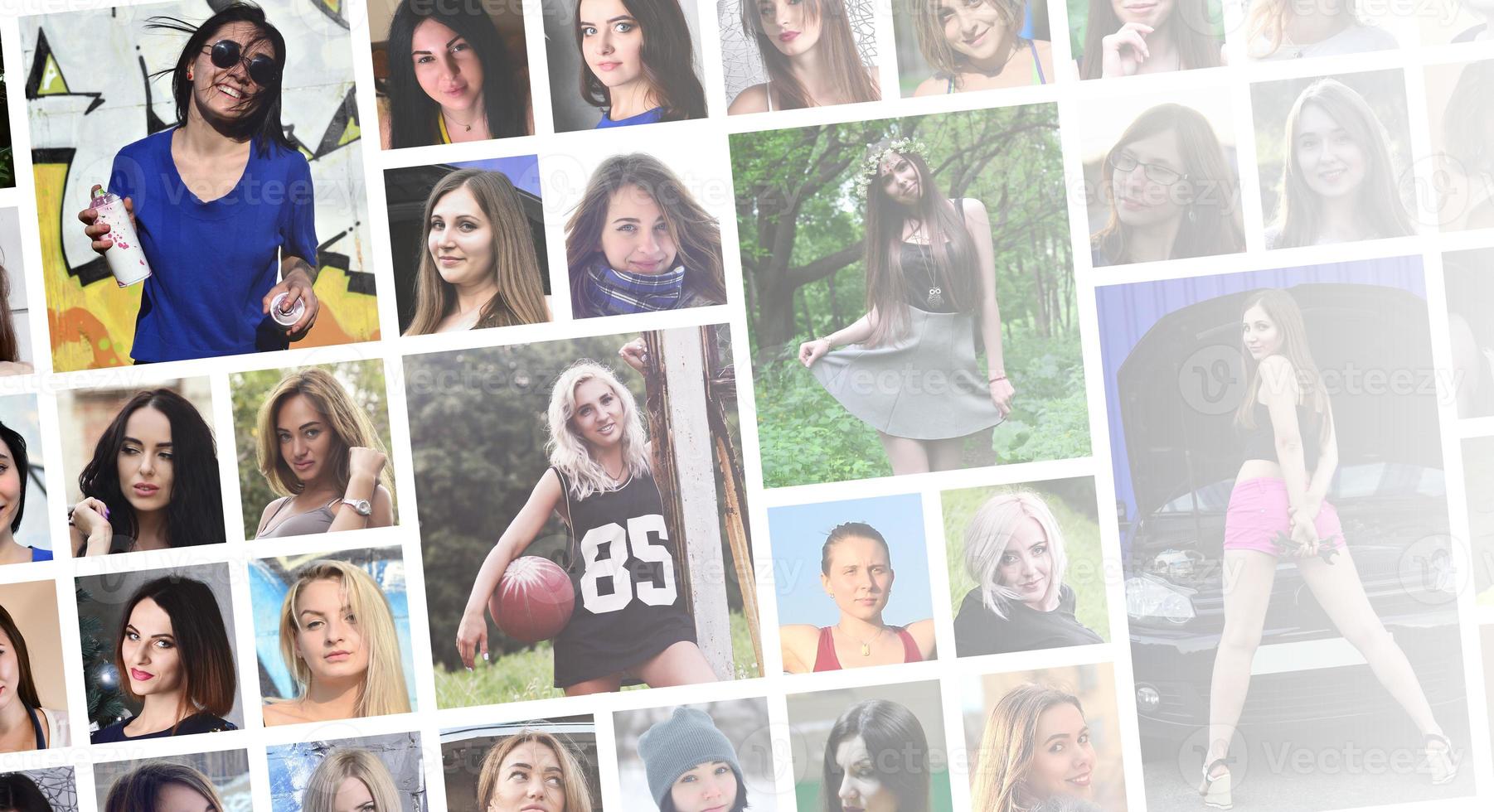 Collage group portraits of young caucasian girls for social medi photo