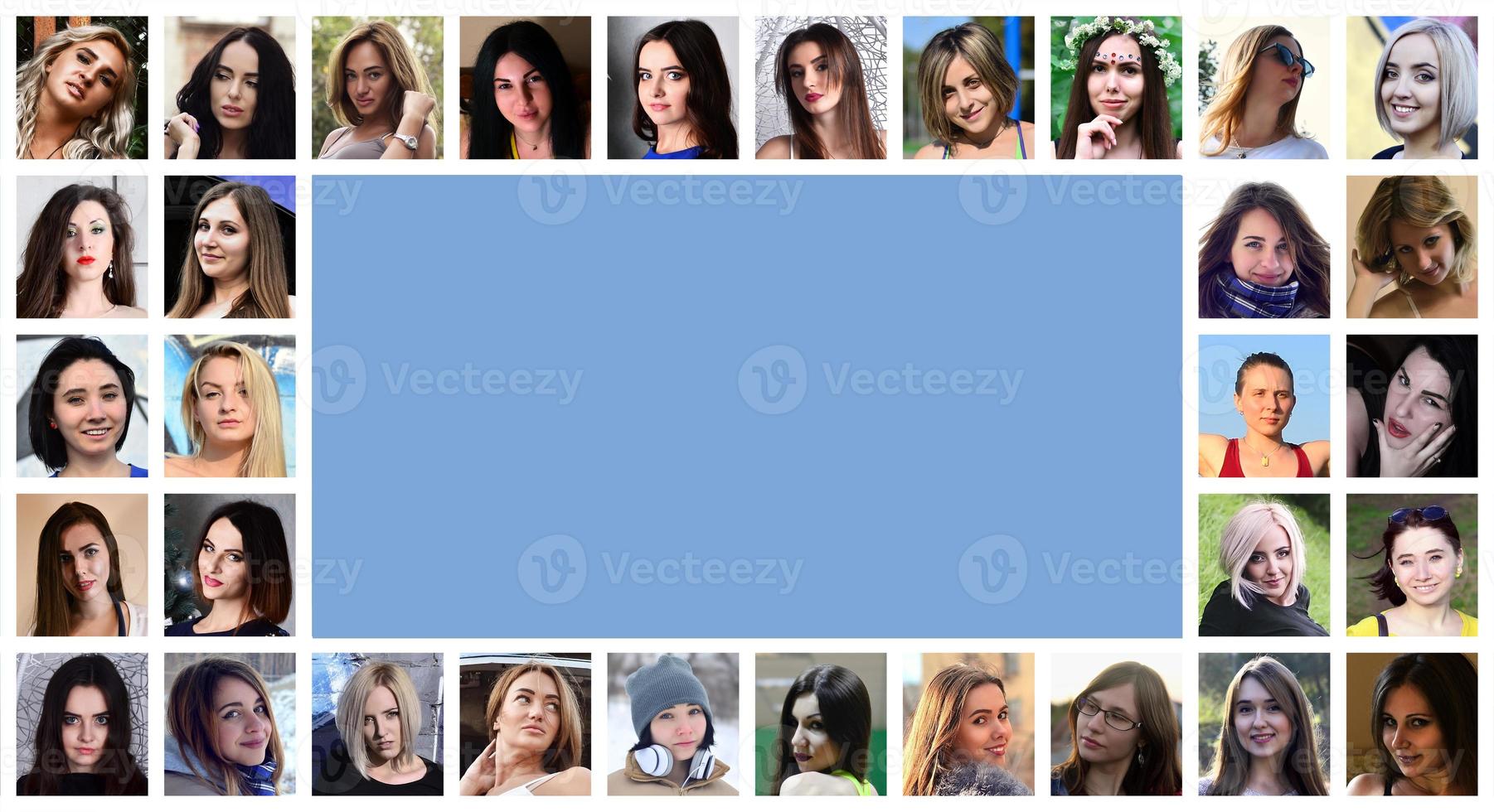 Collage group portraits of young caucasian girls for social medi photo