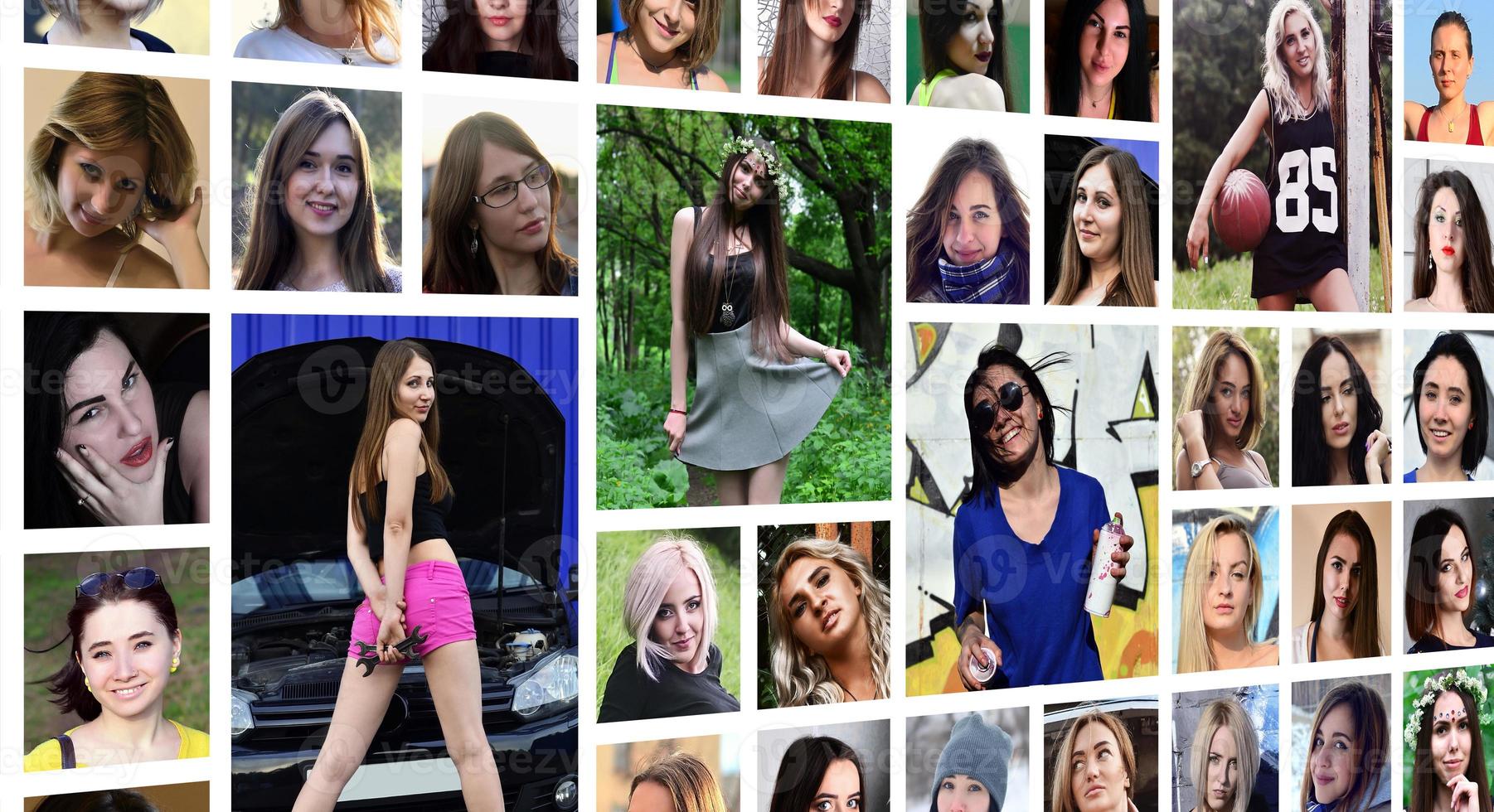 Collage group portraits of young caucasian girls for social medi photo