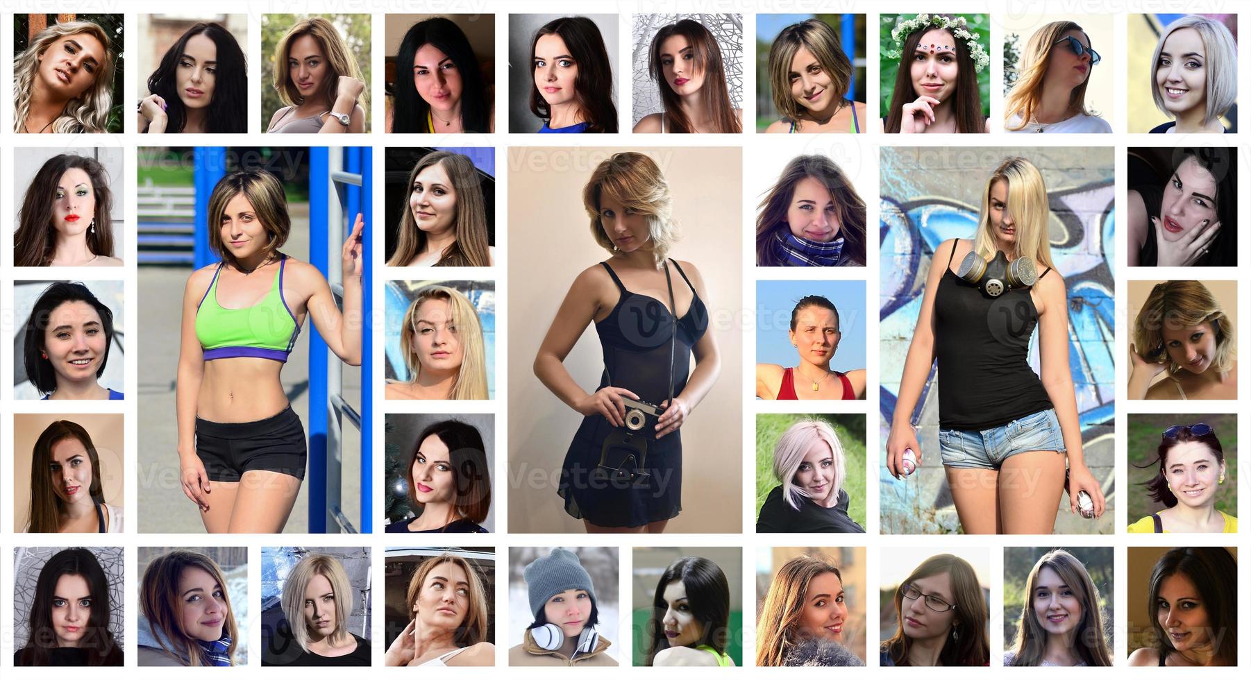 Collage group portraits of young caucasian girls for social medi photo