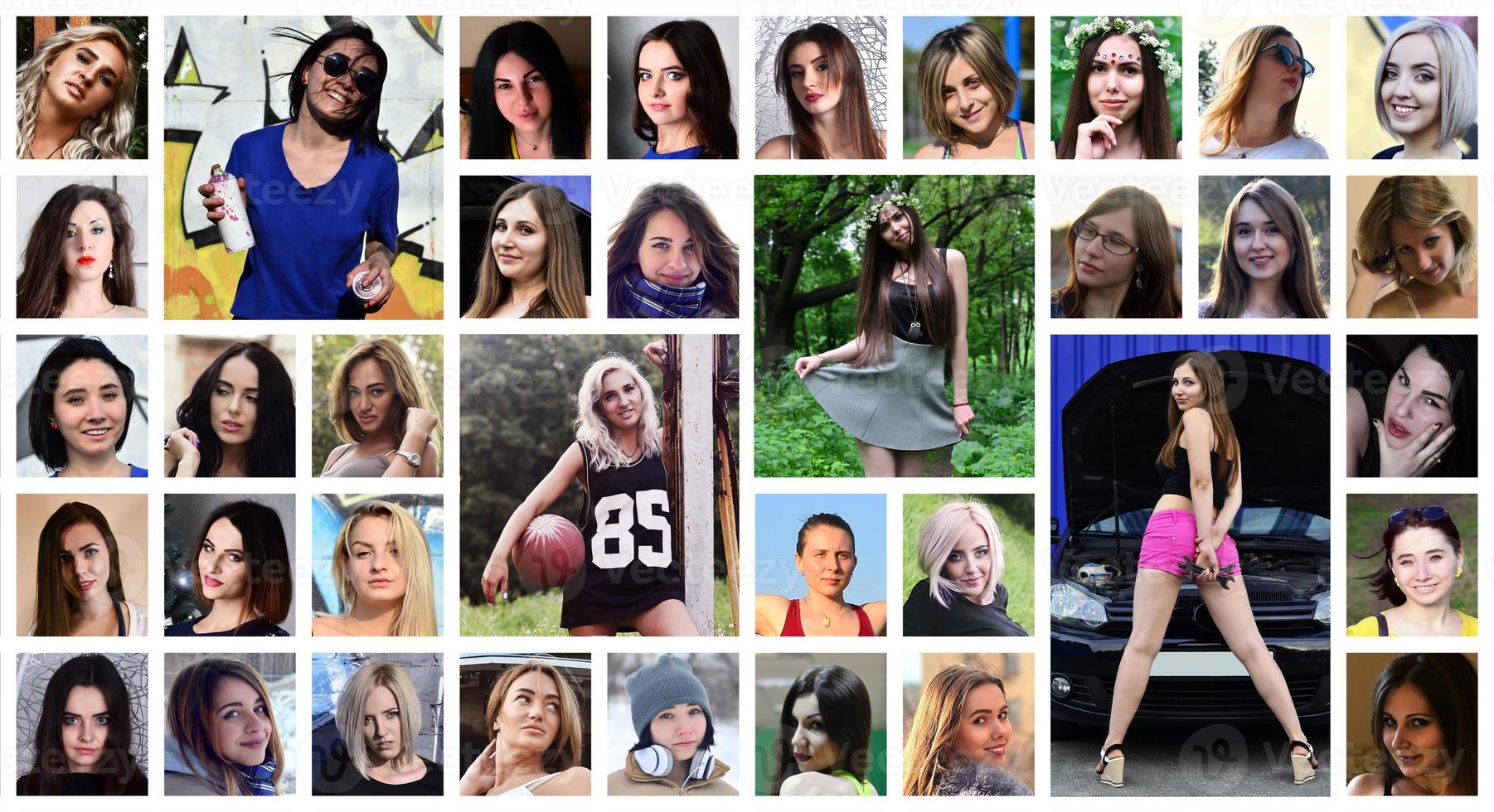 Collage group portraits of young caucasian girls for social medi photo