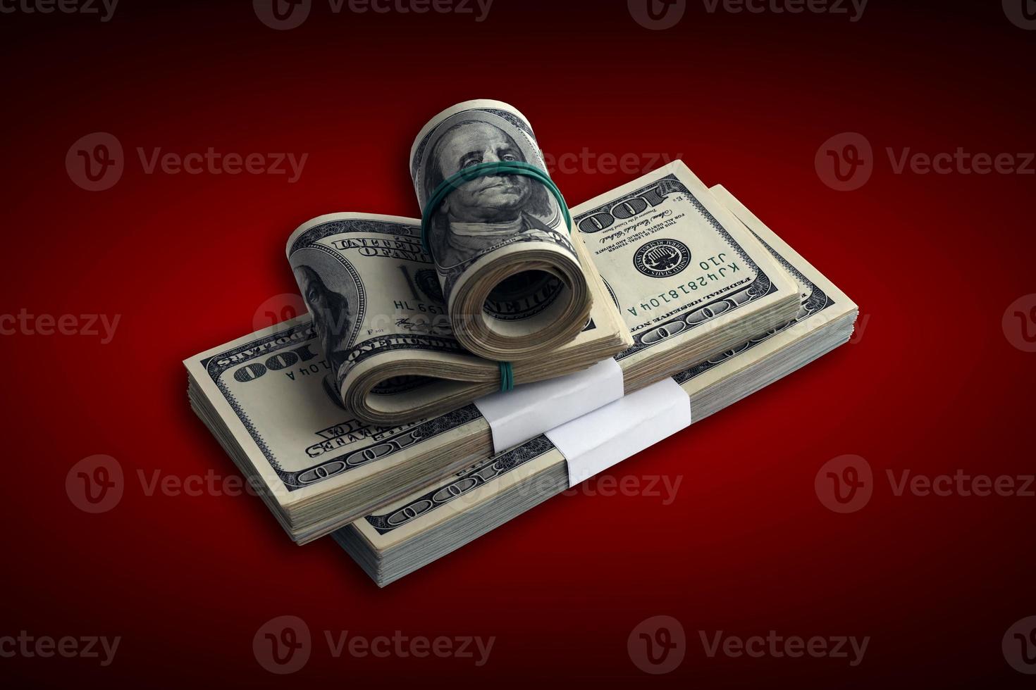 Bundle of US dollar bills isolated on white. Pack of american money with high resolution on perfect white background photo