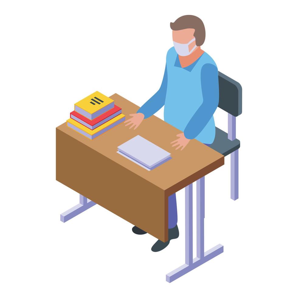 Quarantine school lesson icon, isometric style vector