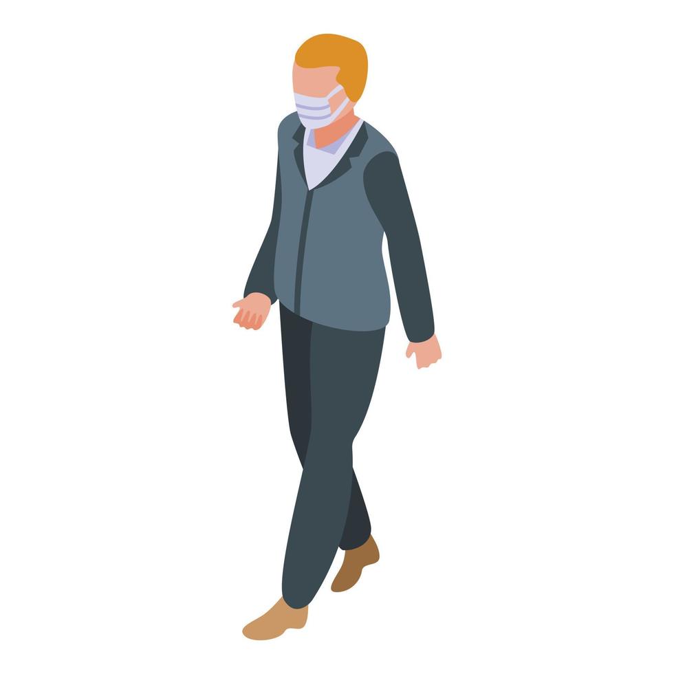 Quarantine school boy walking icon, isometric style vector