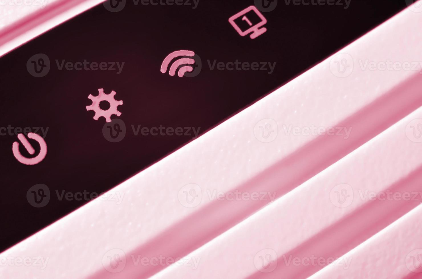Detailed photo light bulbs from the Internet modem. Image toned in Viva Magenta, color of the 2023 year