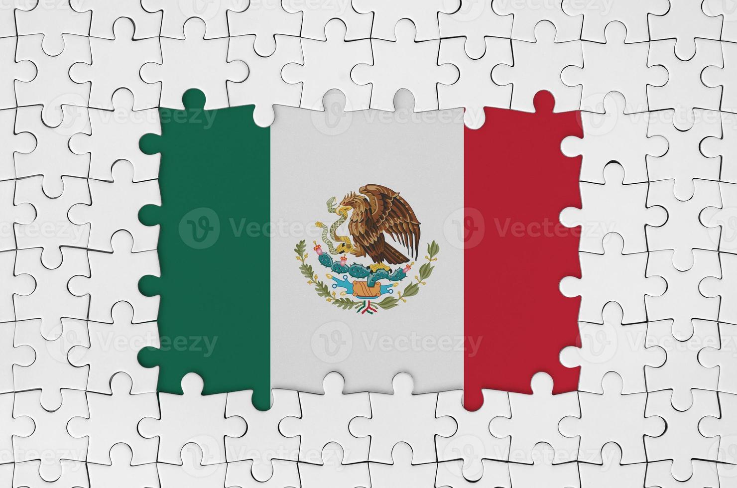 Mexico flag in frame of white puzzle pieces with missing central part photo