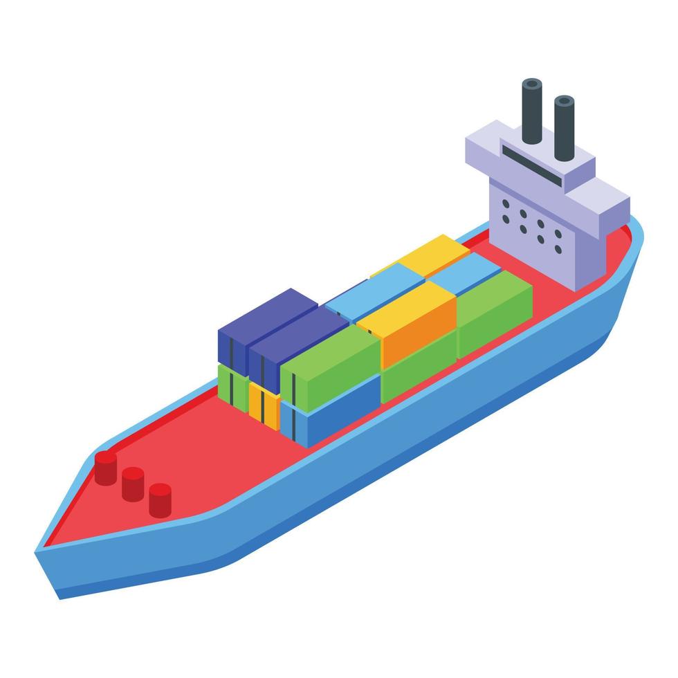 Cargo container ship icon, isometric style vector