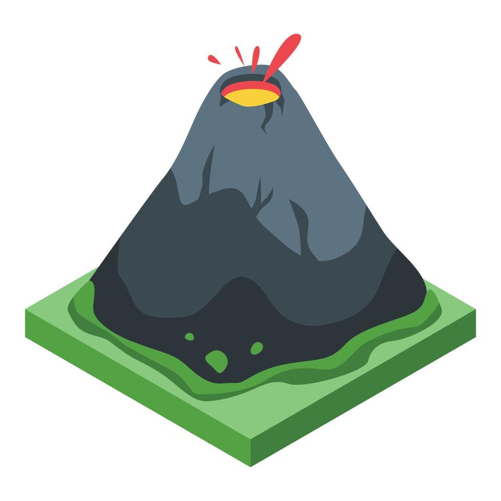 Volcano eruption icon, isometric style vector