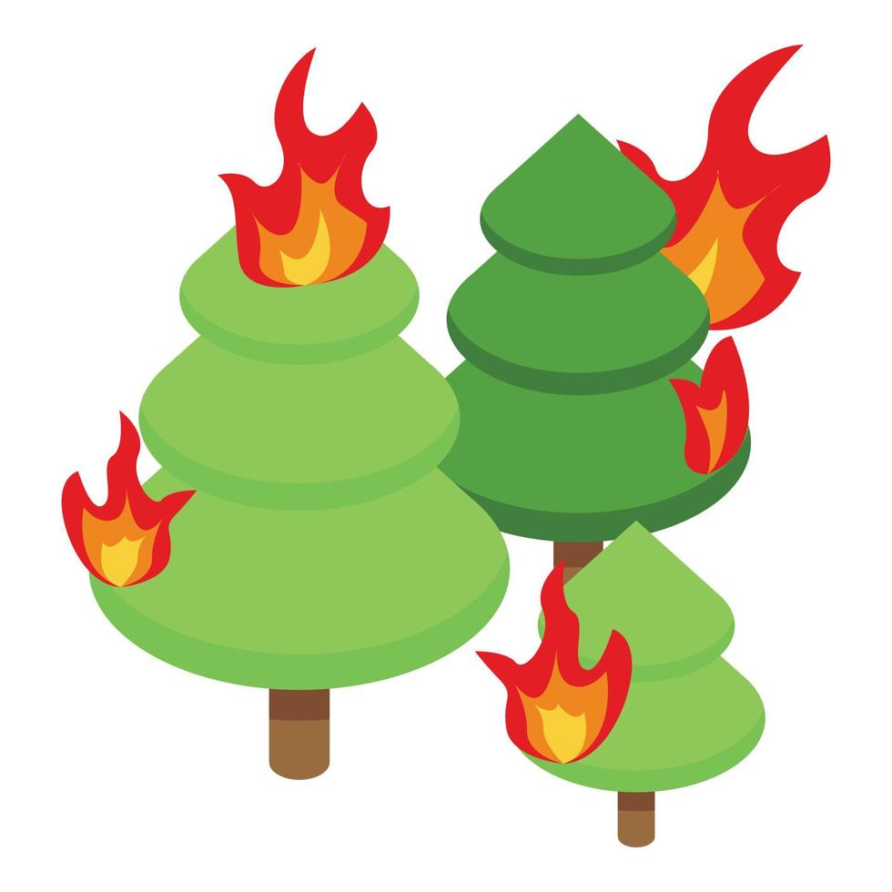 bosque en icono de fuego, estilo isométrico vector