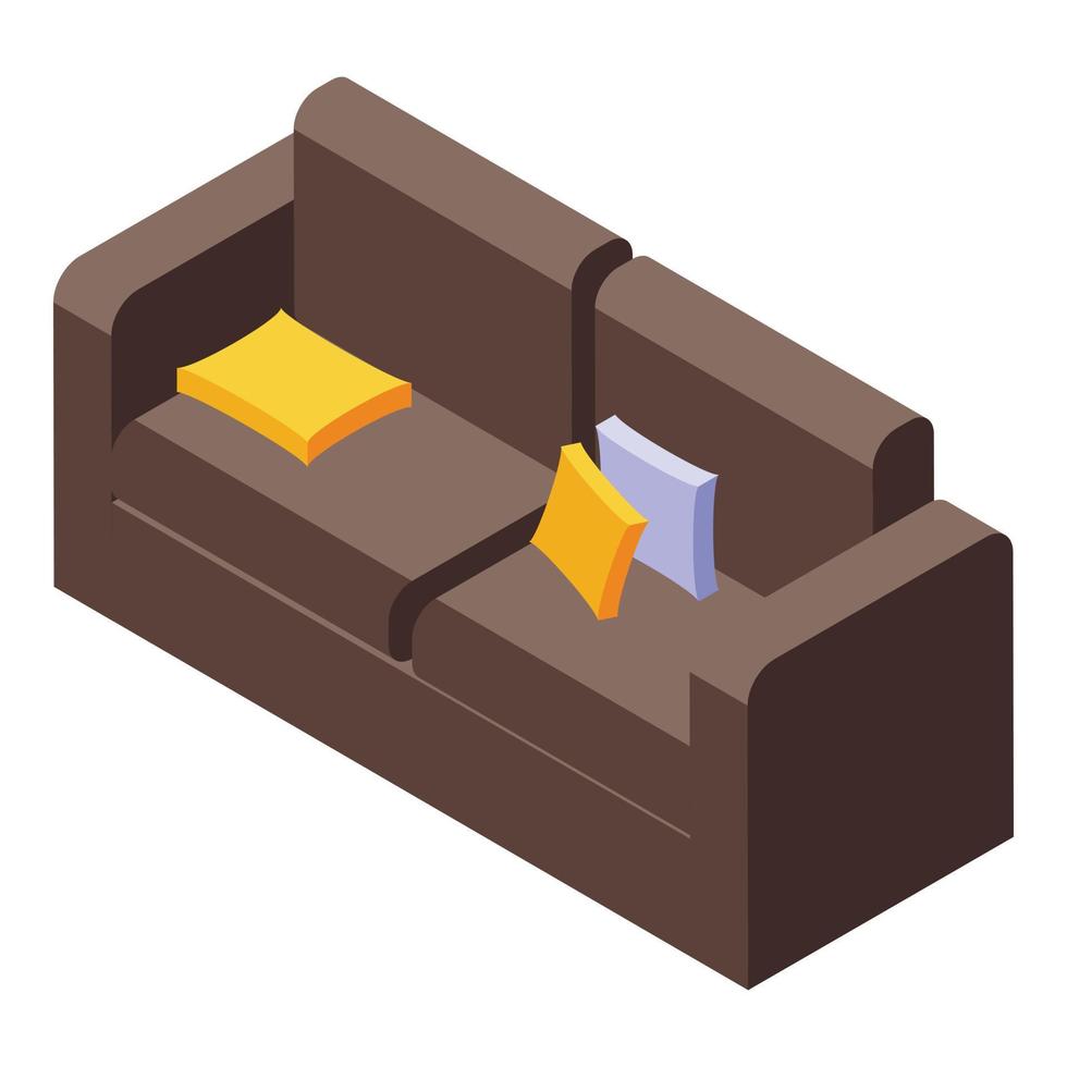 Cozy home textile sofa icon, isometric style vector