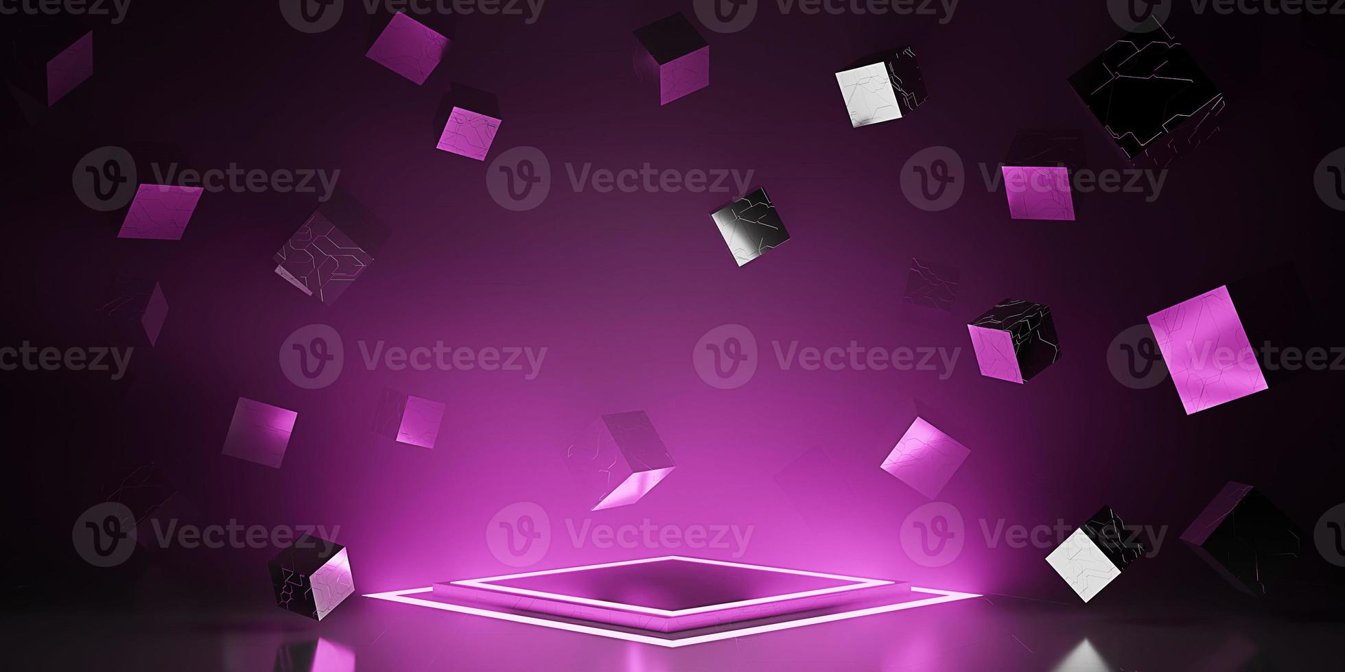 ray reflection background cube modern showroom empty scene neon light and laser technology 3d illustration photo