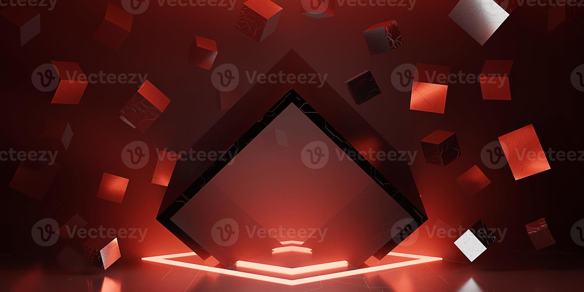 ray reflection background cube modern showroom empty scene neon light and laser technology 3d illustration photo