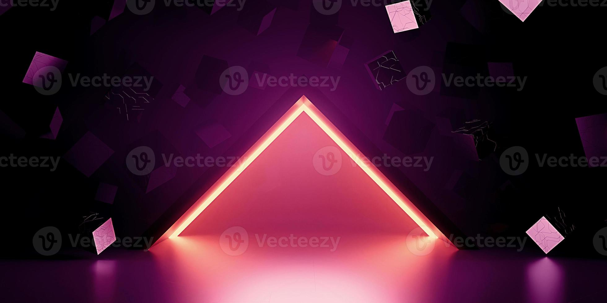 ray reflection background cube modern showroom empty scene neon light and laser technology 3d illustration photo