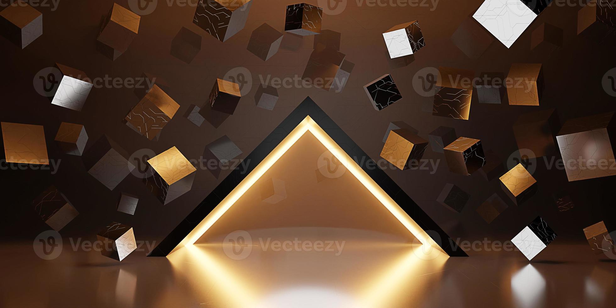 ray reflection background cube modern showroom empty scene neon light and laser technology 3d illustration photo