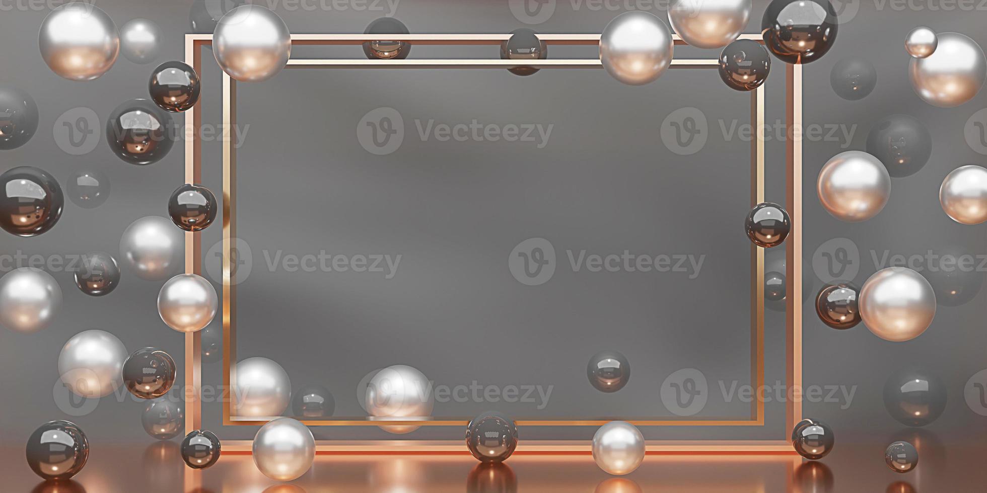 Text and smog frame background Elegant Text box surrounded by beads and glass balls 3d illustration photo