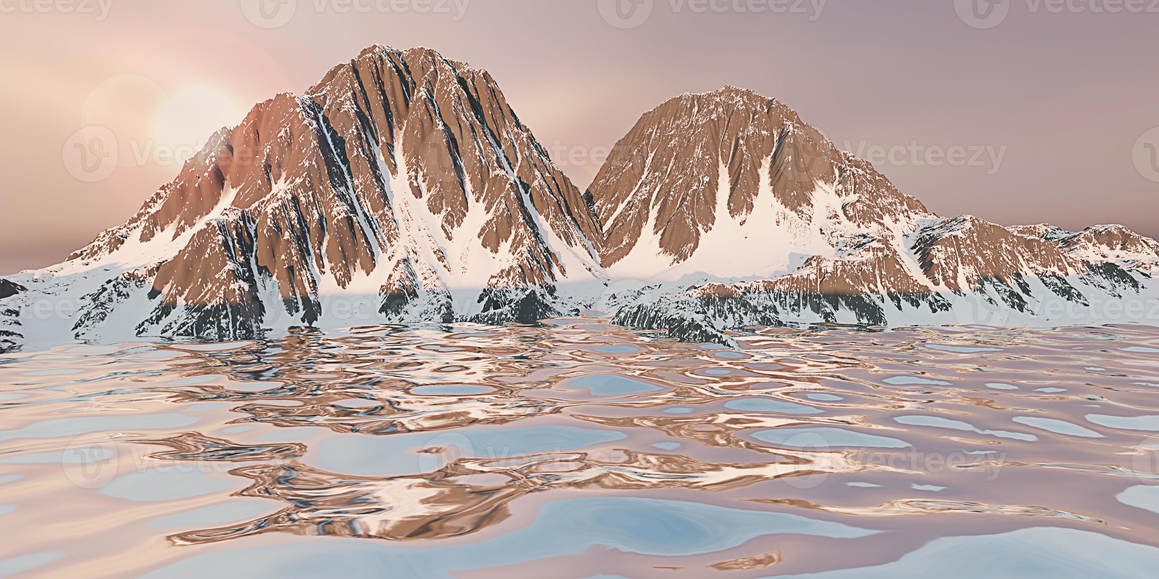 mountain and sea background water surface and mountain peak snow