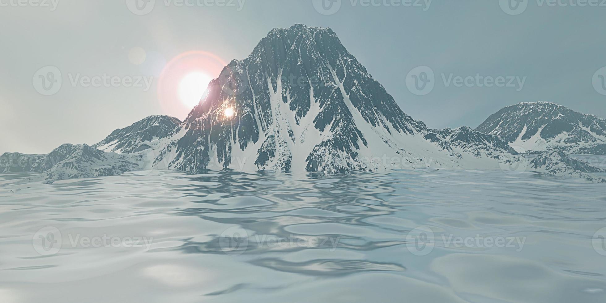 mountain and sea background water surface and mountain peak snow capped mountain peaks 3D illustration photo