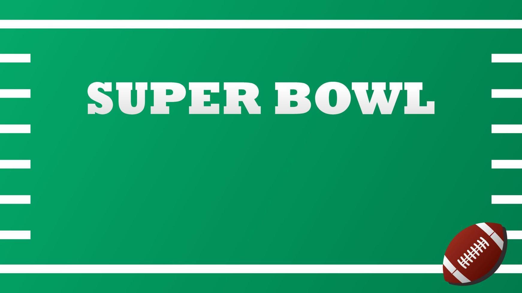 Superbowl rugby ball day. American football on green field yard line background vector flat style. Suitable for poster, cover, web, social media banner.