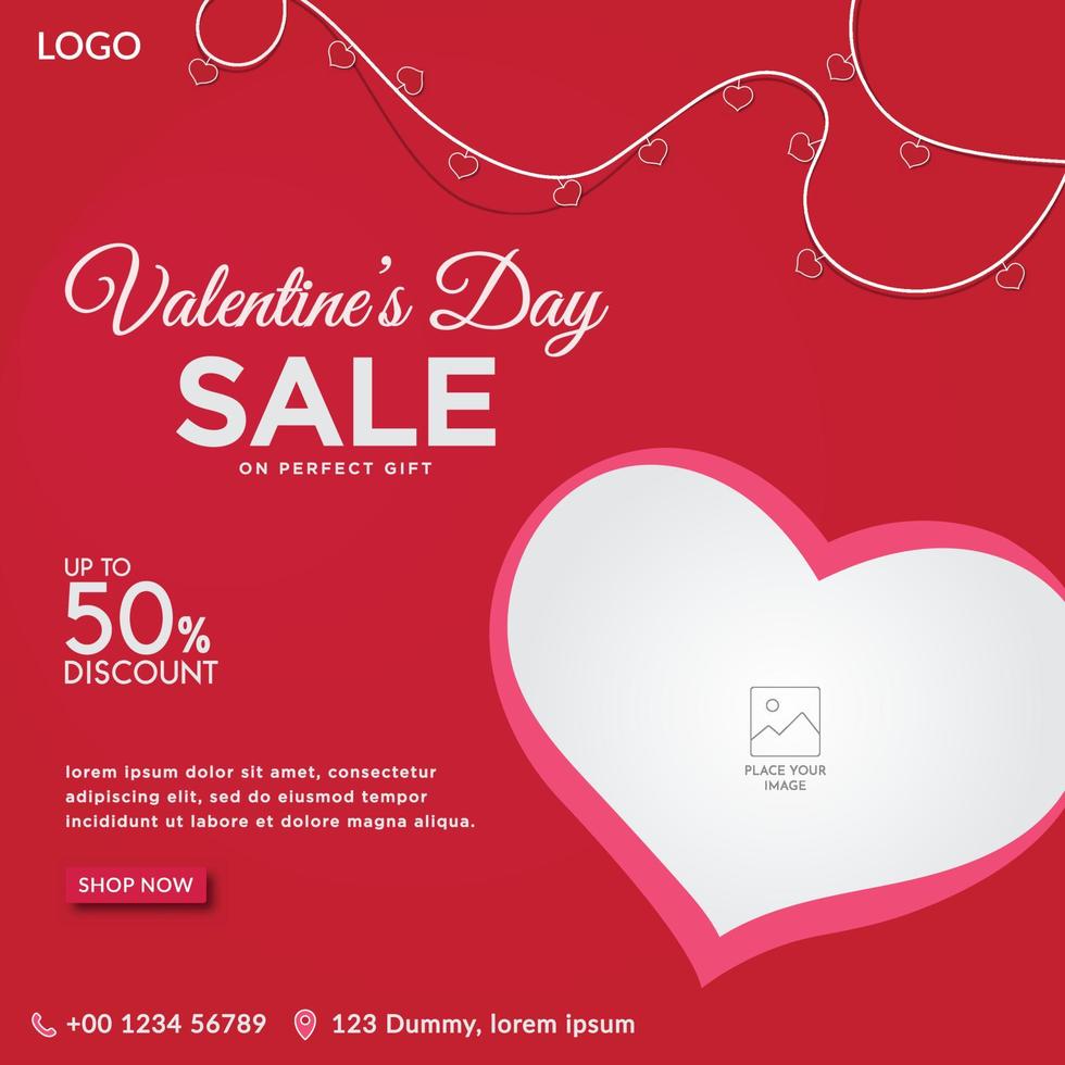Valentine's day sale post or banner, social media post template vector