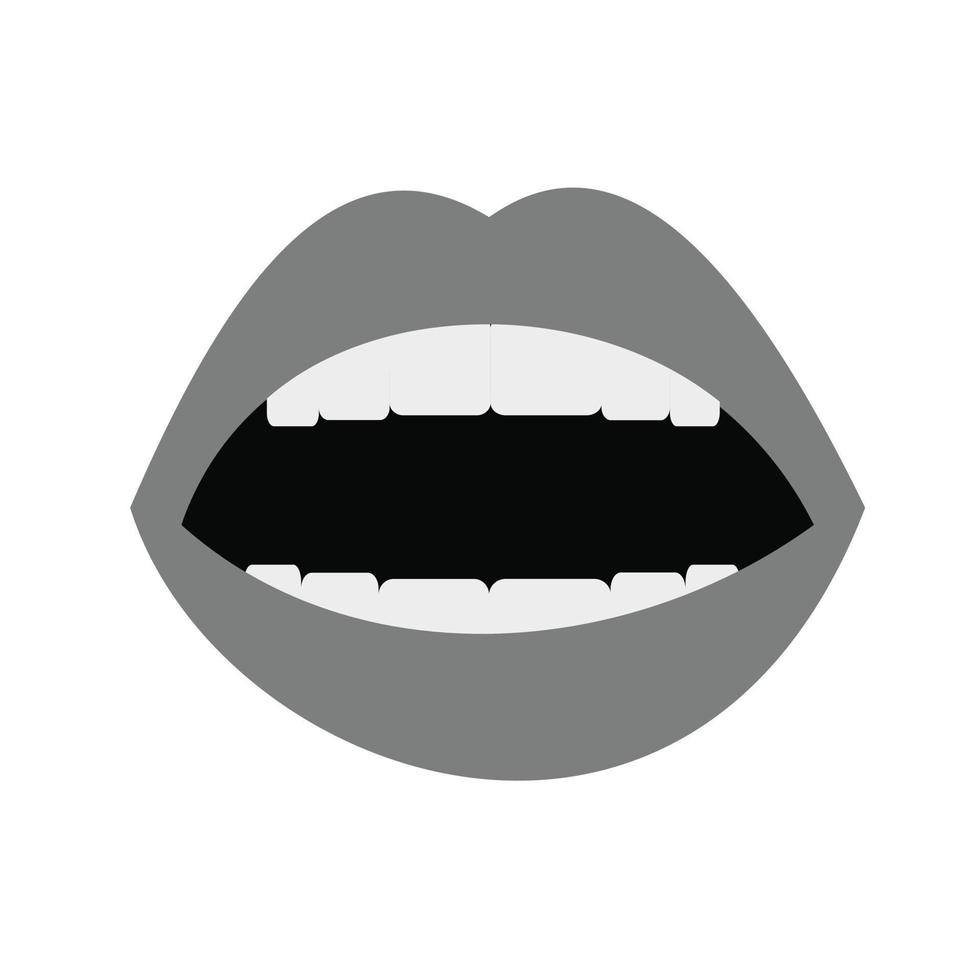 icono de boca plana en escala de grises vector