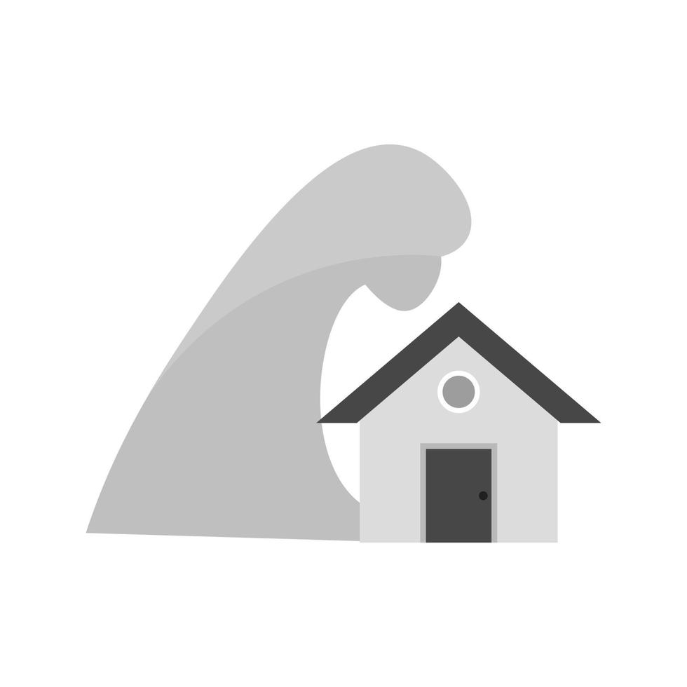 Storm Hitting House Flat Greyscale Icon vector