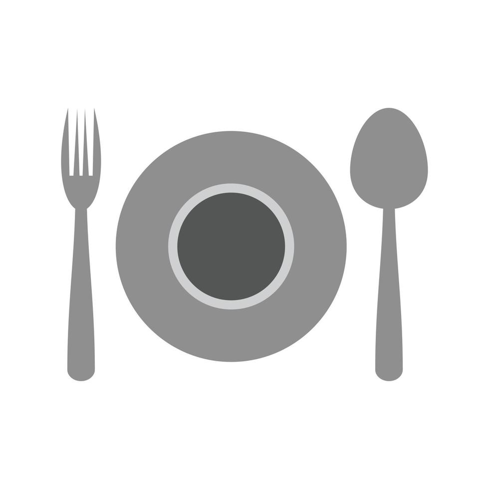 plato de cena icono plano en escala de grises vector