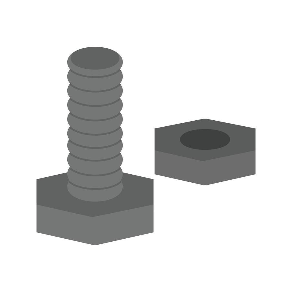 Tuerca y tornillo icono plano en escala de grises vector