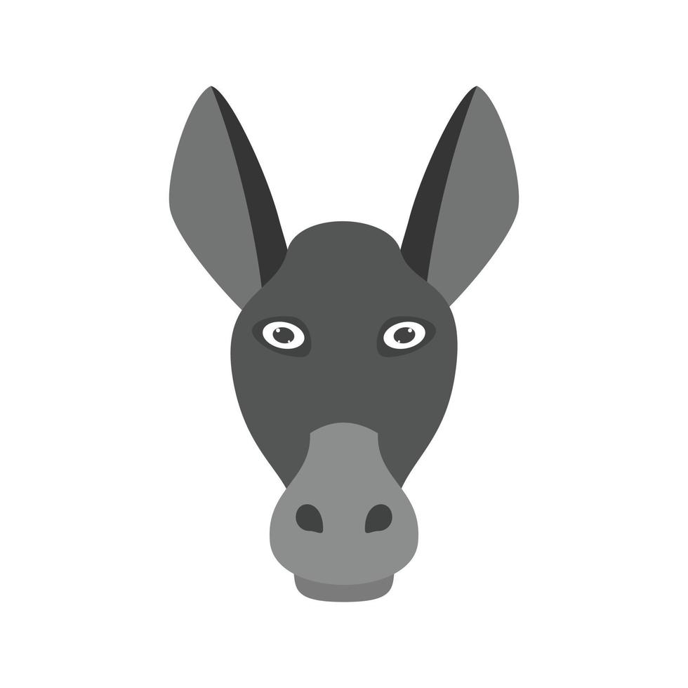 burro, cara, plano, escala de grises, icono vector