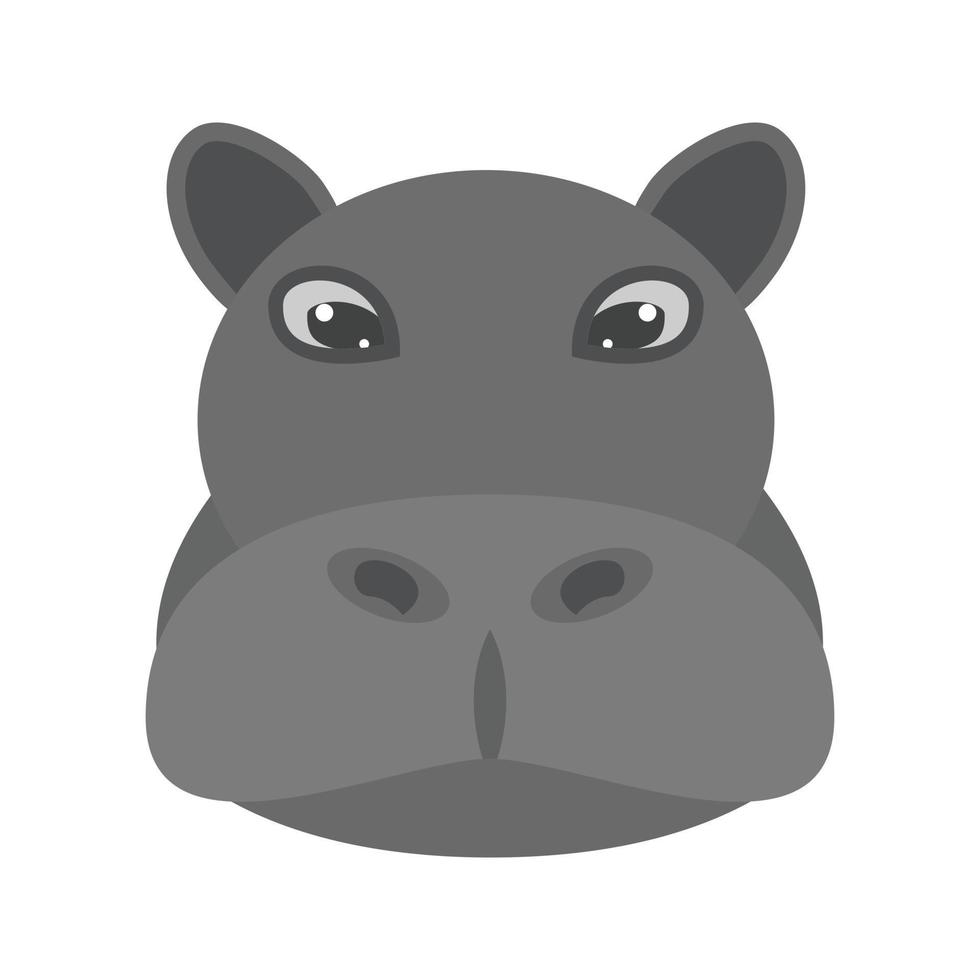 icono de escala de grises plana de cara de hipopótamo vector