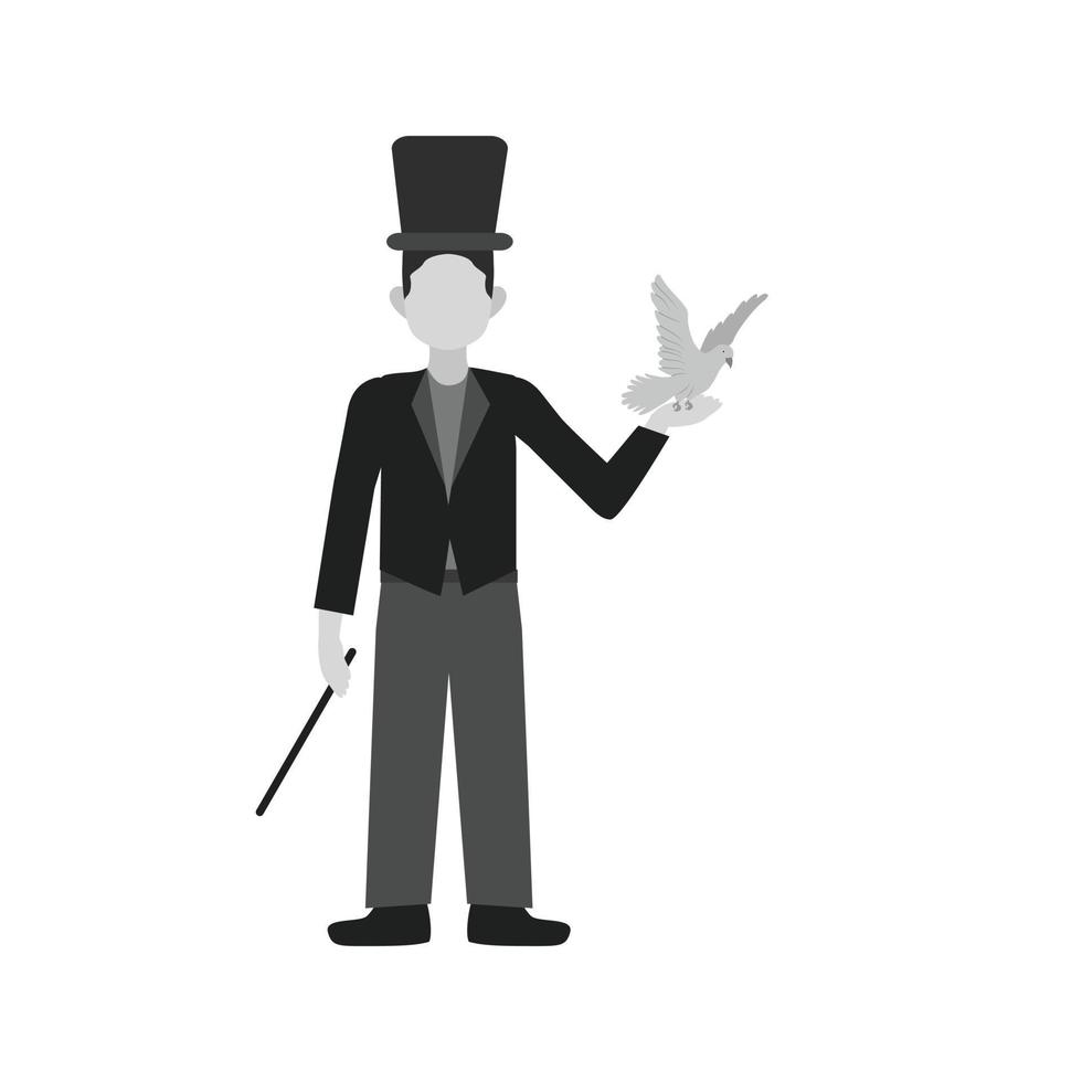 Magician with Dove Flat Greyscale Icon vector