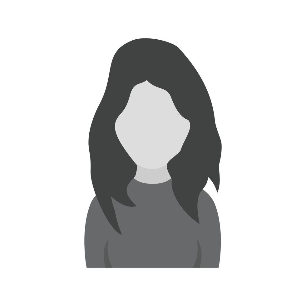 Girl with Long Hair Flat Greyscale Icon vector