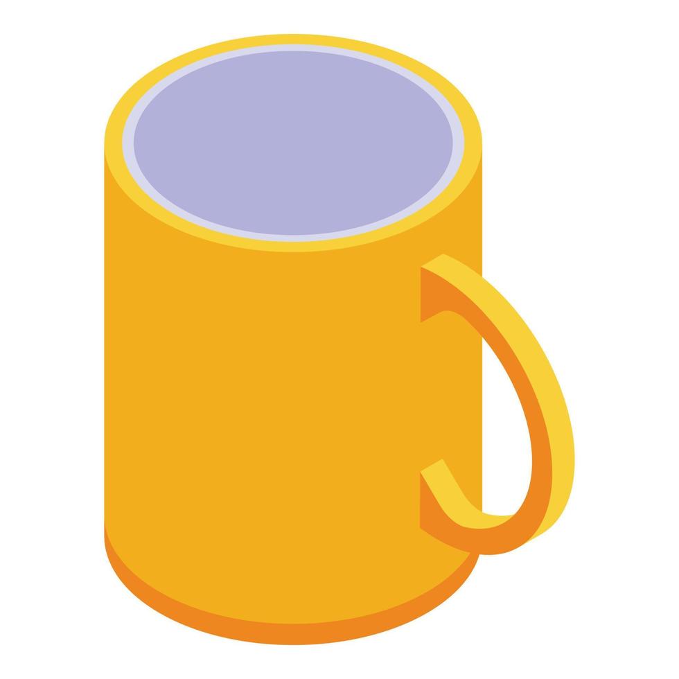 Yellow office mug icon, isometric style vector