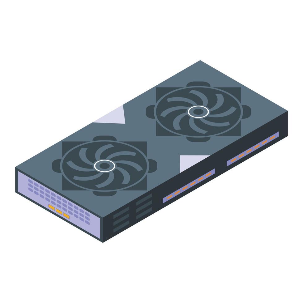 Bitcoin video card icon, isometric style vector