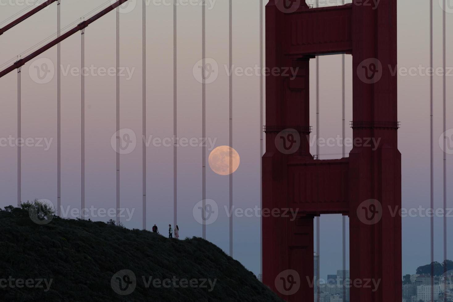 Full moon through the cables of the Golden Gate Bridge photo