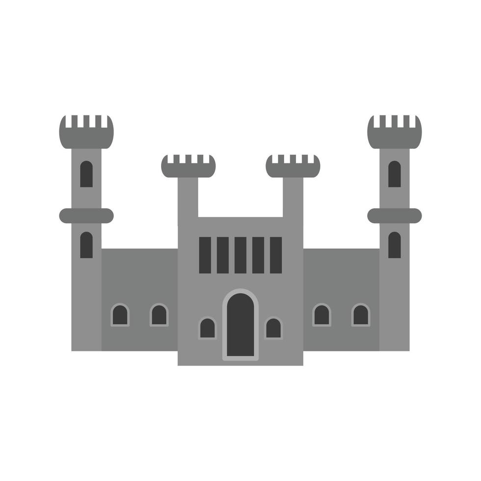 icono de castillo plano en escala de grises vector