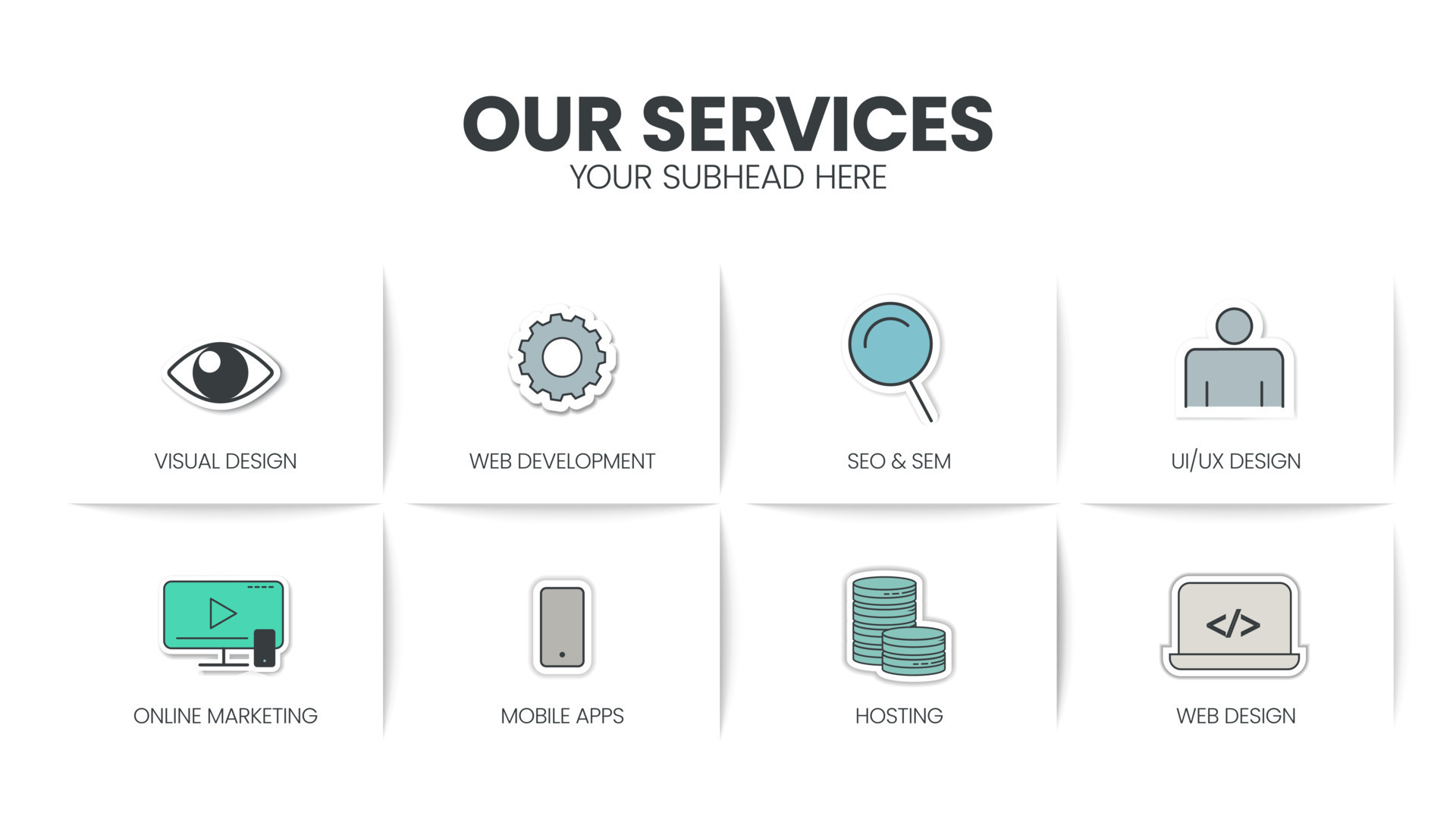 Modern creative of our services banner template with 6 options such as Modern creative of our services banner template with 6 options such as